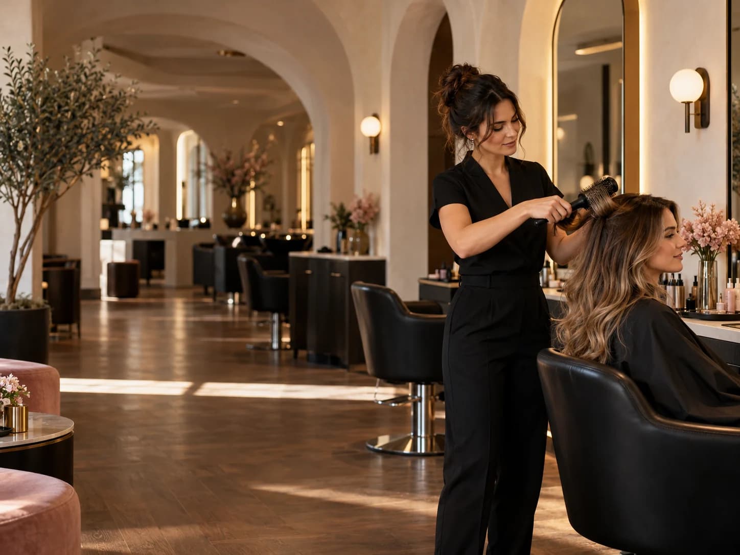 Contemporary salon with a stylist at work